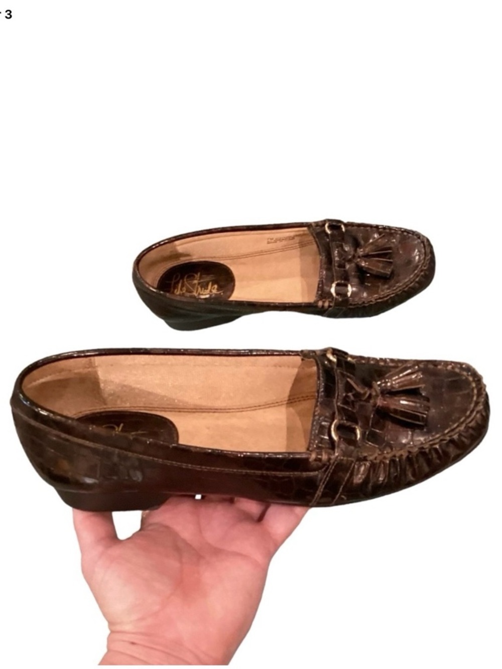 Life Stride 7 Transit Loafers Brown Tassels Women’s Croc Alligator Embossed
